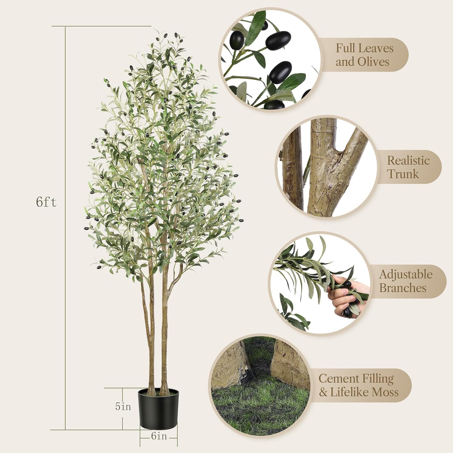 Alupssuc Olive Tree Artificial Plants with Lifelike Olive Leaves, Outdoor Indoor Fake Plants for Home Living Room Bedroom Balcony Corner Office Garden Decor, 180CM - Image 9