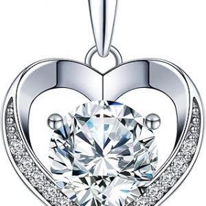 Heart Pendant Necklace Gifts for Wife, Engraved 'I LOVE YOU' Gift for Wife, 1-3 Carat Moissanite Necklace, Anniversary Eternity Jewelry Present for Wife, Birthday Gifts for Women