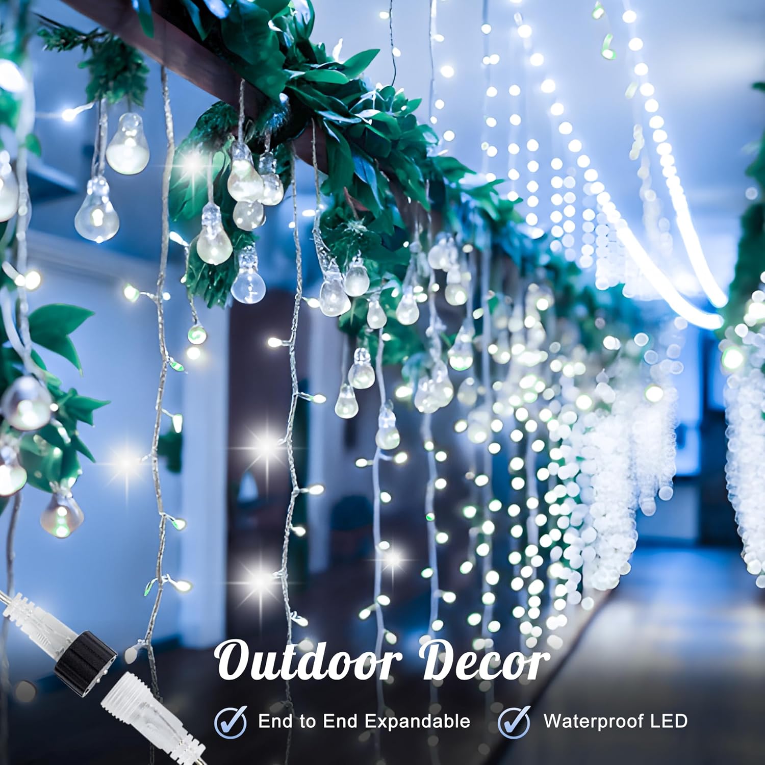 HEYFUNi 304 LED Curtain Lights Outdoor, 9.8Ft*9.8Ft Hanging String Lights Plug in with 8 Modes, Connectable Curtain Fairy Lights for Bedroom, Dorm, Christmas, Wall, Backdrop, Wedding Decor, White - Image 5