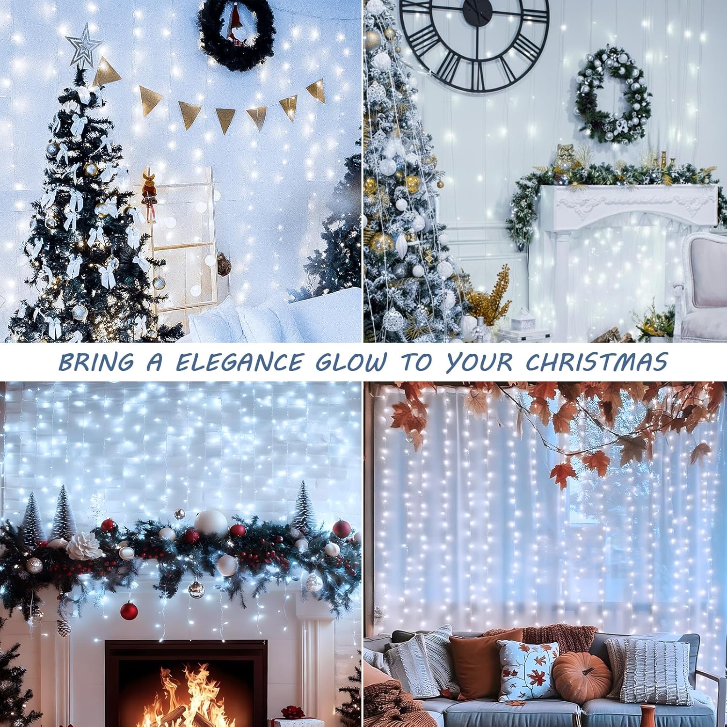 HEYFUNi 304 LED Curtain Lights Outdoor, 9.8Ft*9.8Ft Hanging String Lights Plug in with 8 Modes, Connectable Curtain Fairy Lights for Bedroom, Dorm, Christmas, Wall, Backdrop, Wedding Decor, White - Image 4