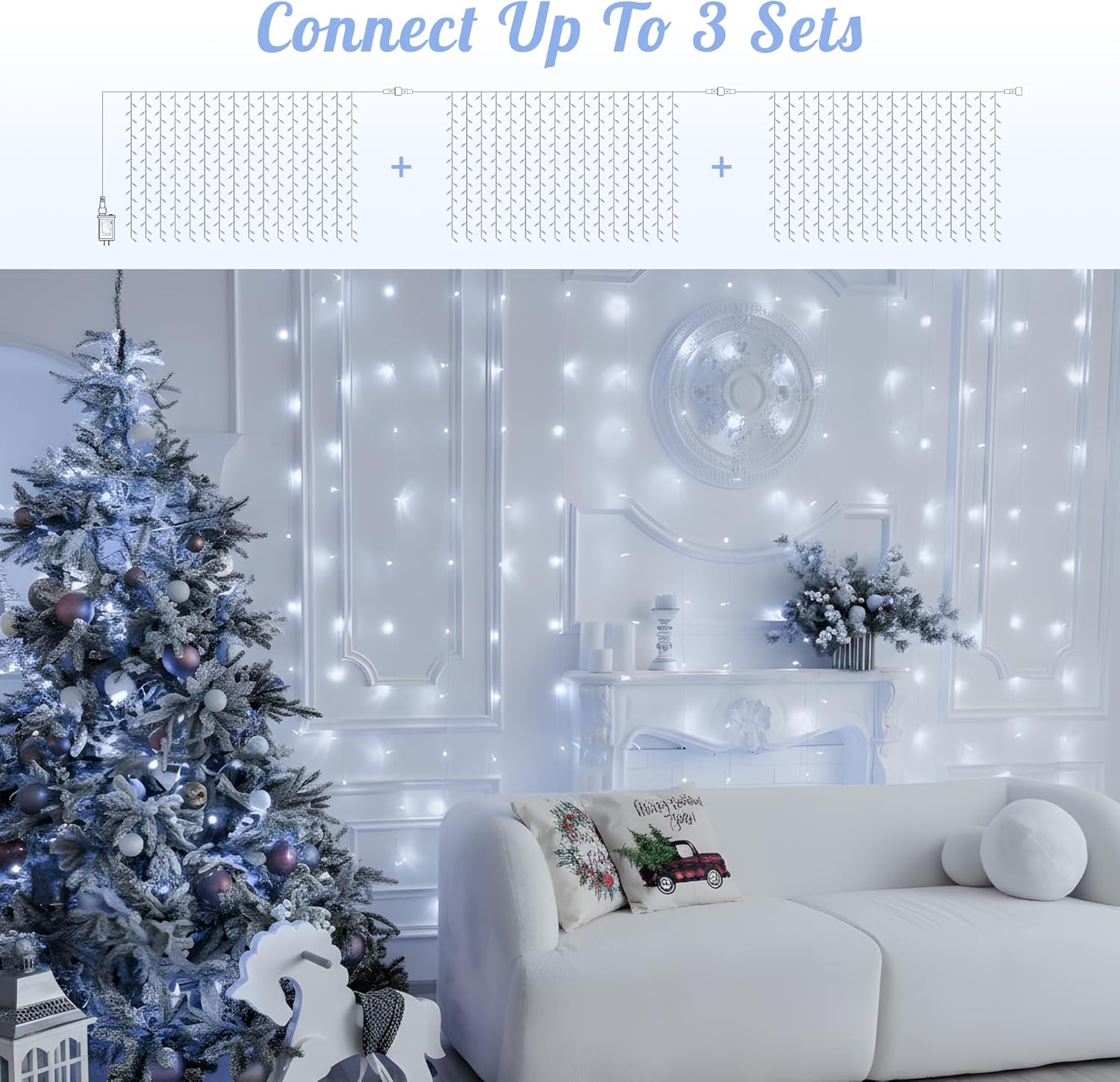 HEYFUNi 304 LED Curtain Lights Outdoor, 9.8Ft*9.8Ft Hanging String Lights Plug in with 8 Modes, Connectable Curtain Fairy Lights for Bedroom, Dorm, Christmas, Wall, Backdrop, Wedding Decor, White - Image 2